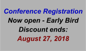 Conference Registration Now open - Early Bird Discount ends:  August 27, 2018